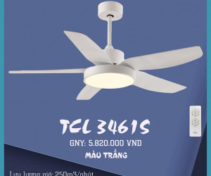 Quạt trần đèn TCL 3461S – 5 cánh màu trắng Quạt trần đèn TCL 3461S – 5 cánh màu trắng